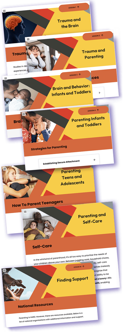 Course pages from the Trauma-Resilient Parenting Course pages.